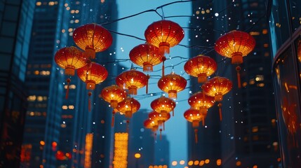 Festive chinese lanterns illuminating urban streets during celebration