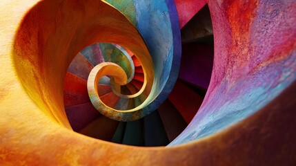 Colorful spiral staircase, abstract art.