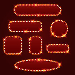 Set of shiny glowing horizontal and vertical retro light box vintage frame vector 