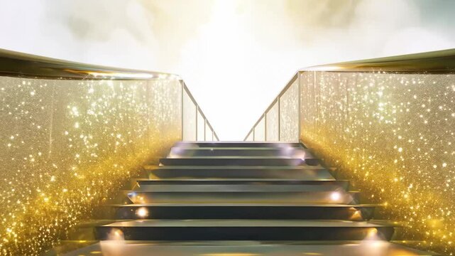 A mystical staircase rises into the clouds, symbolizing a journey to heaven, spiritual elevation, and the path to the divine, evoking a sense of transcendence.