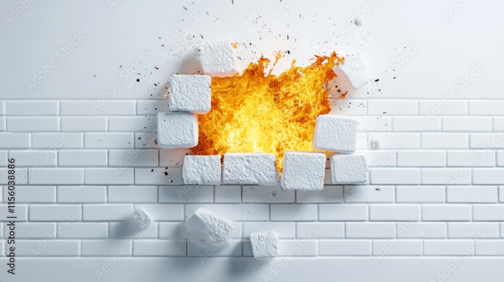 Poster dynamic flame breakthrough in soft white background