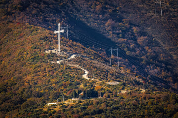 Big cross monument at Boko-kotor bay in Montenegro