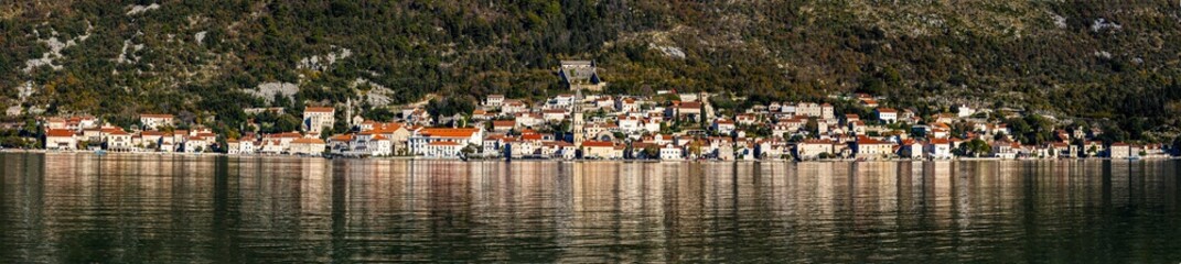 Scenic panoramic view of Perast old town in Montenegro