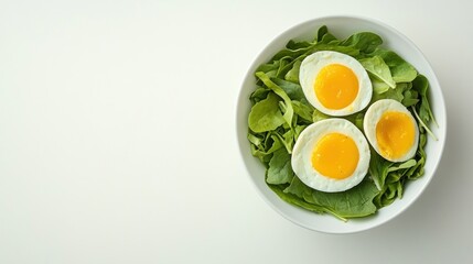 Healthy spinach salad prepared with fresh greens and sliced hard boiled eggs for a light dish