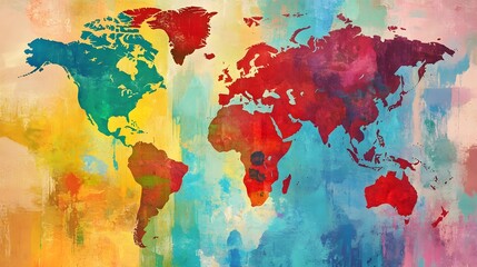 Naklejka premium Colorful watercolor world map illustration.