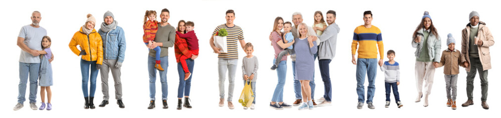Fototapeta premium Group of happy families on white background