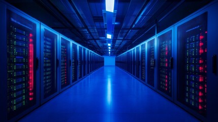 3D Machine Learning Server Room in High Contrast Lighting