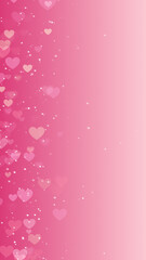 valentines day pink background with hearts and shiny glitter stars , love and cosmetics beauty vertical social media background	