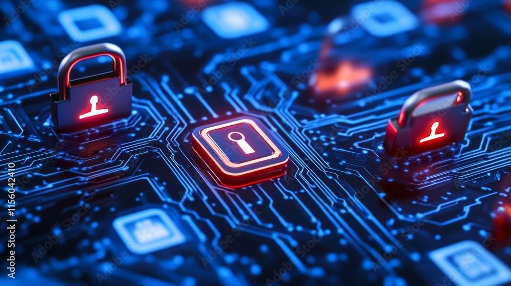 Poster cyber security and firewall interface with intense lighting