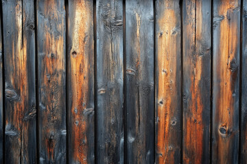 Naklejka premium Rust-painted wooden fence in urban setting, weathered with time but stands strong, adding character to the surroundings.
