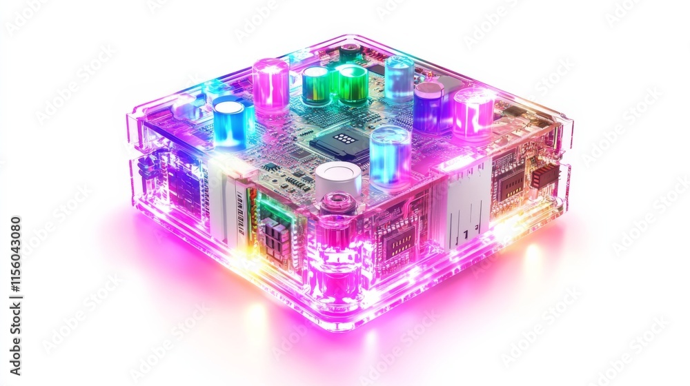 Poster futuristic computing chip with soft glow design