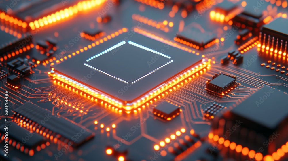 Poster luminous circuits on a dark tech background