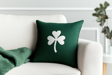 st patricks day decor, enhance the st patricks day vibes in your living room with green throw pillows and a shamrock-patterned blanket for a cozy feel