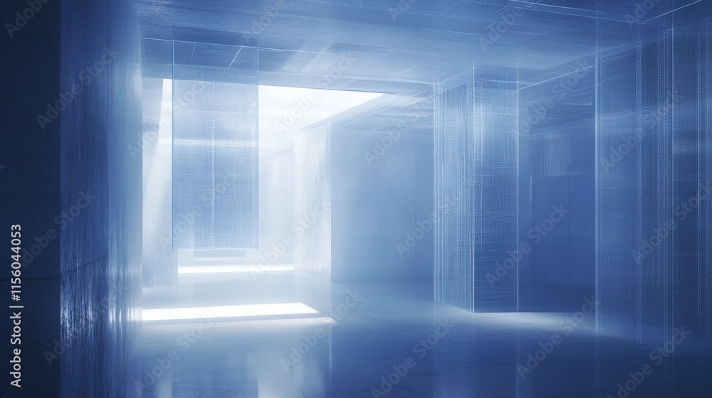 Poster minimalist room with cooling system blueprint overlay