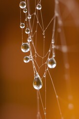 Macro Photography of Water Droplets on a Spider Web.