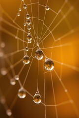 Macro Photography of Water Droplets on a Spider Web.