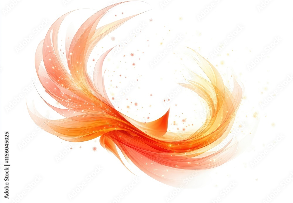 Poster abstract design with flowing orange and yellow shapes, creating a dynamic and energetic feel.