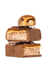 Closeup of chocolate bar isolated on white