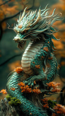Fototapeta premium Majestic Green Wood Dragon for 2024 Chinese New Year Celebration Art