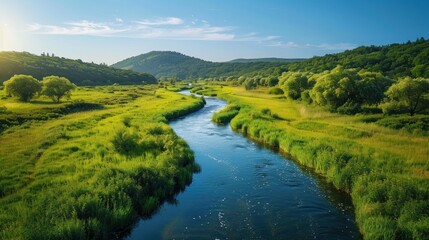 Serene River Landscape: A Picturesque View of Nature's Beauty