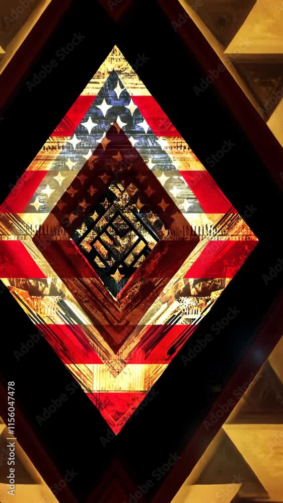Aufkleber abstract geometric design featuring layered american flags and intricate patterns in bold colors