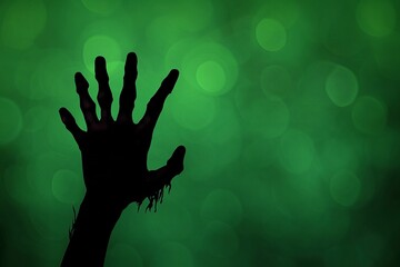 Halloween-Themed Zombie Hand on Green Background