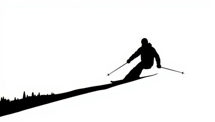 Fototapeta premium Dynamic skier carving through fresh powder on a serene mountain slope at sunset