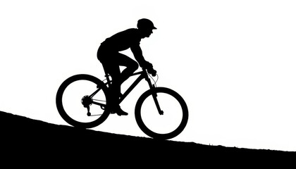 Obraz premium Cyclist ascending a hill during evening twilight, showcasing determination and strength in a beautiful silhouette