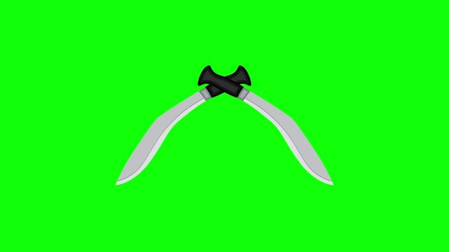 crossed kukri knife animation. fighting survival knife motion on green screen background. animated 4k chroma key