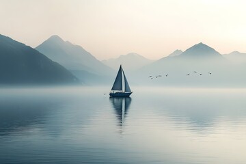 sailboat glides lightly on the waves of a pristine ocean