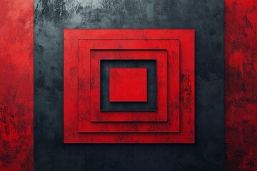 Bold abstract artwork with contrasting colors featuring red and black squares