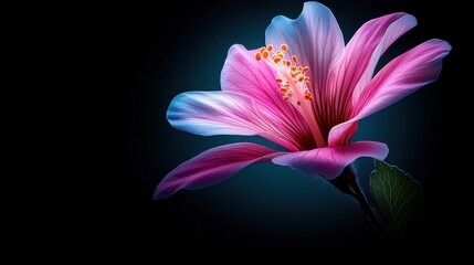 A beautiful pink flower with vivid, translucent petals and softly intricate details, embodying tenderness and feminine grace with an aura of gentle beauty.