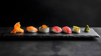 Elegant Sushi Platter with Nigiri and Maki Rolls