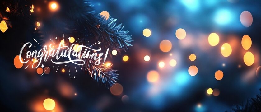 Festive Congratulations Image with Sparkling Lights and Pine Branch