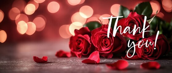 Romantic Red Roses with Thank You Message for Valentines Day or Anniversary