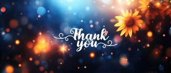 Glowing Thank You Card with Sunflowers and Bokeh Lights