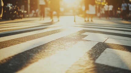 Fototapeta premium Urban Crosswalk with Widened Sidewalk and Natural Light