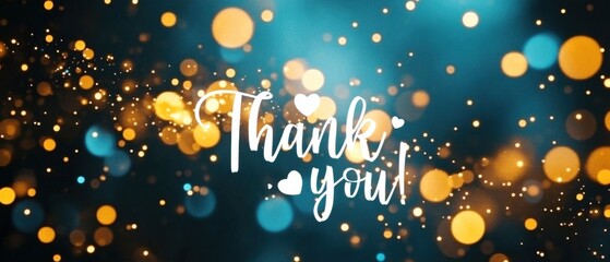 Sparkling Thank You Message with Glowing Bokeh Lights Background