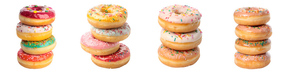 Stack of glazed donuts with sprinkles isolated on transparent background PNG file