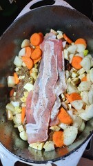 pan fried wild boar on vegetables