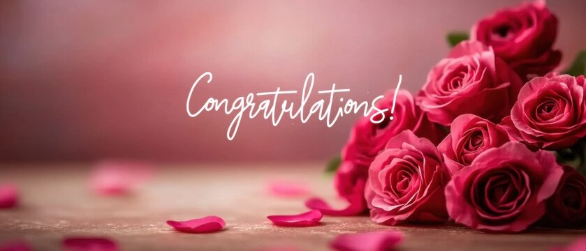 Congratulations Bouquet of Pink Roses with Petals, Romantic Celebration Image