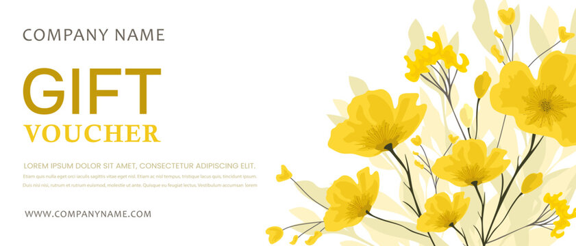 Colorful gift voucher template with yellow flowers.