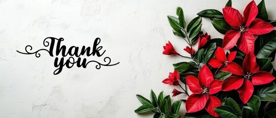 Fototapeta premium Elegant Thank You Card with Red Poinsettia Flowers