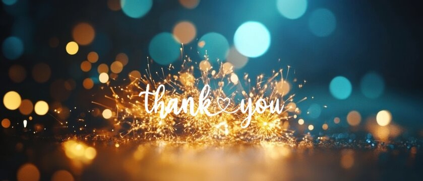Sparkling Thank You Message with Glowing Lights and Bokeh Background