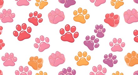 Fototapeta premium heart seamless pattern footprint dog paw valentine glossy icon vector puppy kitten cartoon gift wrapping paper scarf isolated doodle repeat wallpaper tile background illustration design