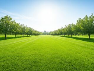 Obraz premium Sunny Orchard Filled with Ripe Apple Trees Glowing Under Sunlight
