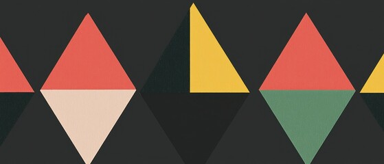 Fototapeta premium Abstract geometric pattern with vibrant color triangles forming a diamond shape on dark background.