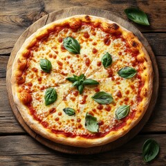 Authentic Neapolitan Pizza with Basil on Rustic Table Setting