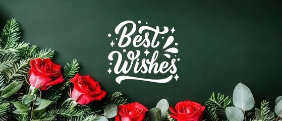 Elegant Best Wishes Holiday Greeting with Red Roses and Green Branches