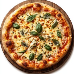 Authentic Neapolitan Pizza with Basil on Rustic Table Setting